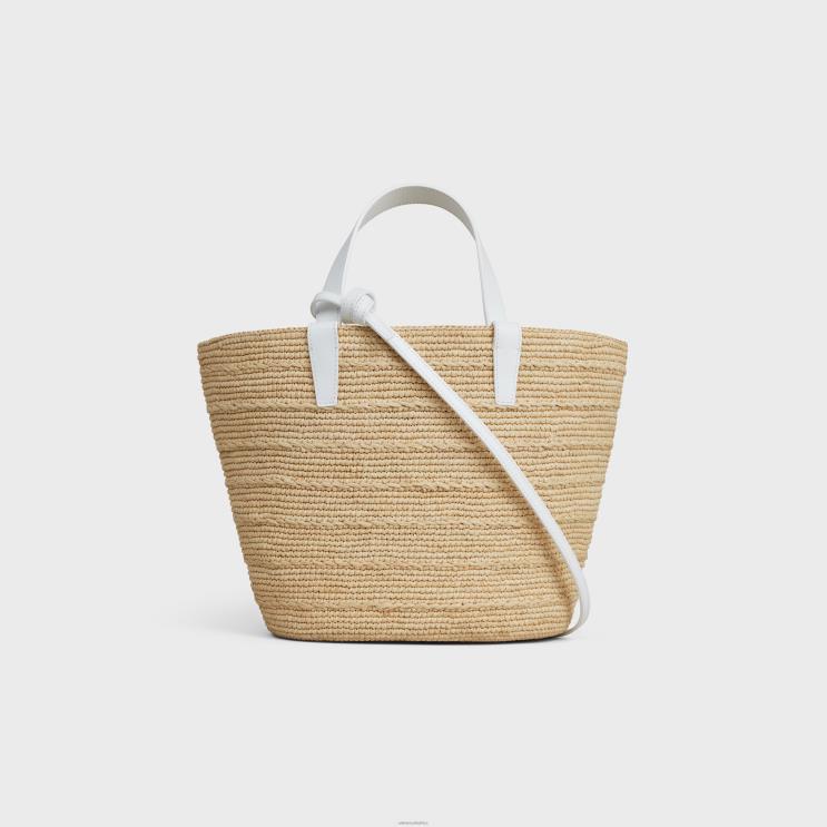 CELINE Blanc De Blanc Teen Supple Classic Panier in Raffia & Calfskin R0ZNN27