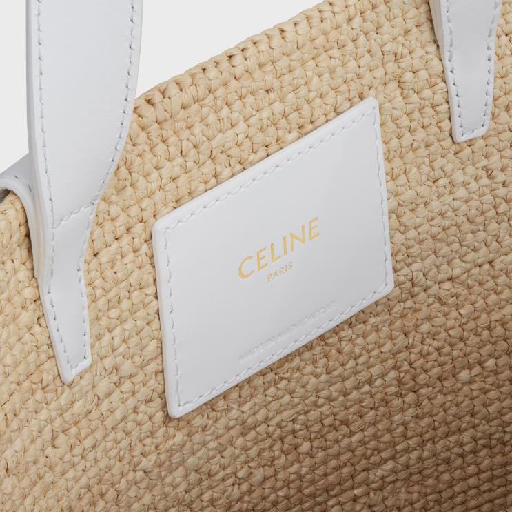 CELINE Blanc De Blanc Teen Supple Classic Panier in Raffia & Calfskin R0ZNN27
