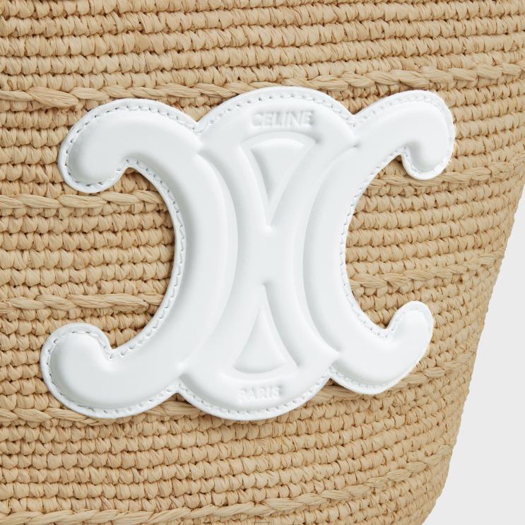 CELINE Blanc De Blanc Teen Supple Classic Panier in Raffia & Calfskin R0ZNN27