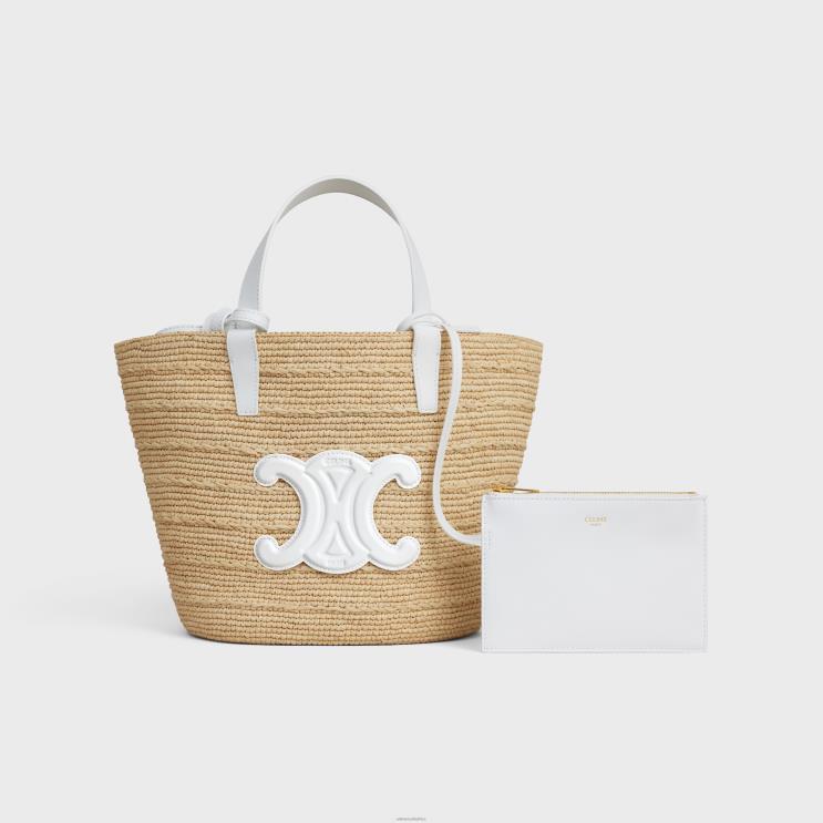 CELINE Blanc De Blanc Teen Supple Classic Panier in Raffia & Calfskin R0ZNN27