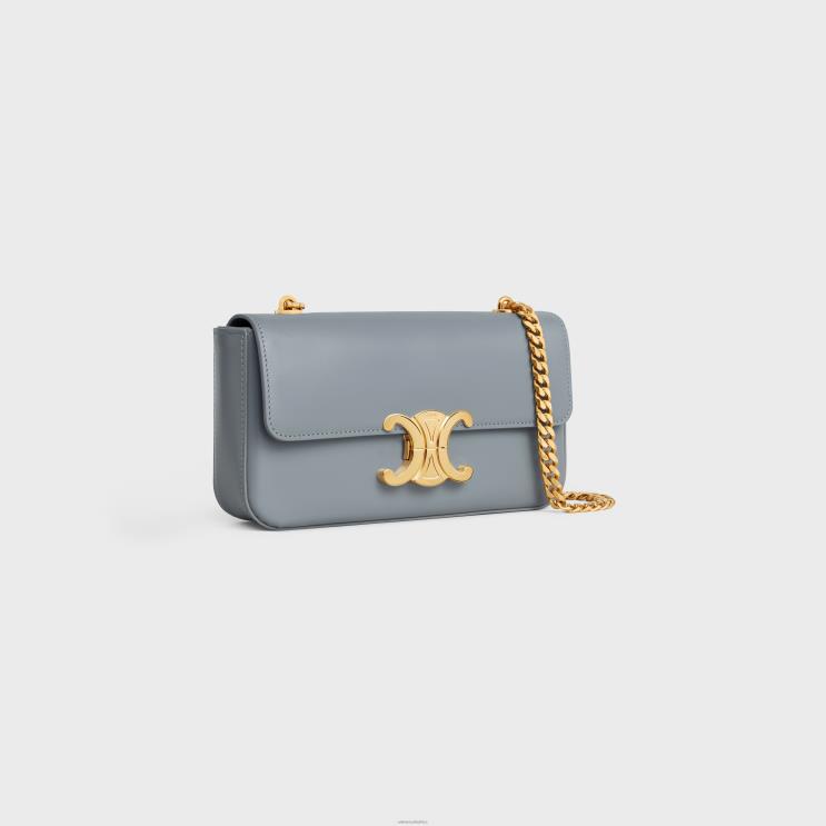 CELINE Blue Grey Chain Shoulder Bag Claude in Shiny Calfskin R0ZNN179