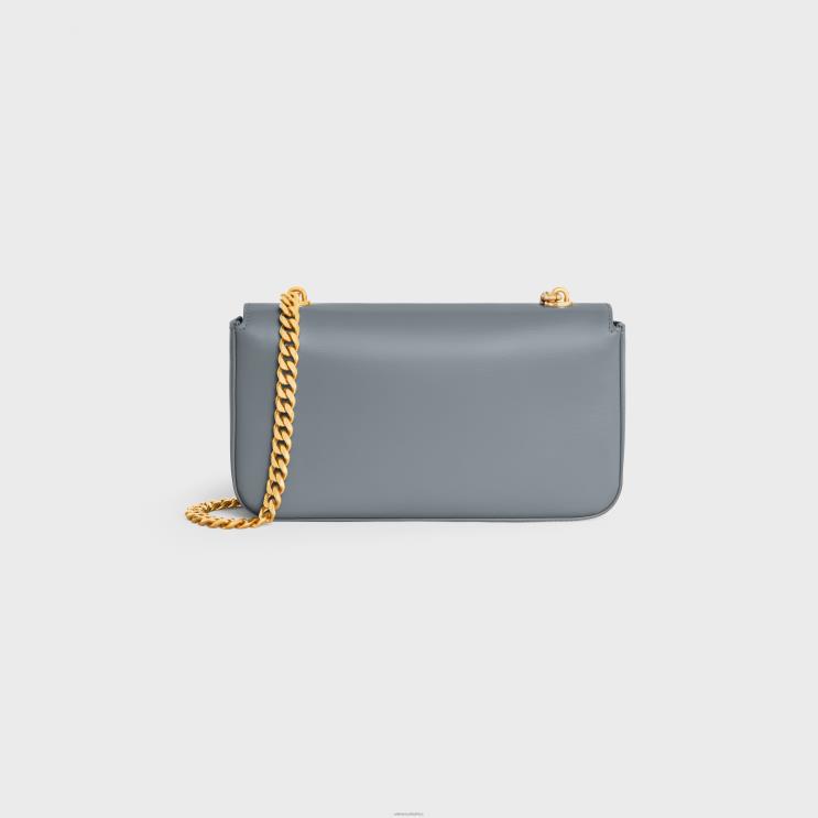 CELINE Blue Grey Chain Shoulder Bag Claude in Shiny Calfskin R0ZNN179
