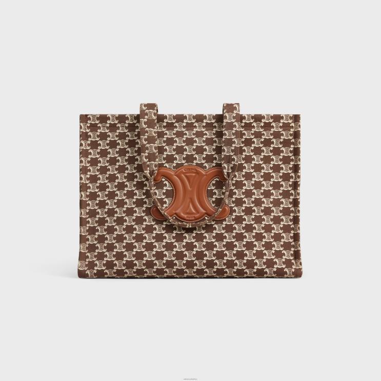CELINE Brown Large Cabas Thais in Textile With Triomphe Canvas Print & Calfskin R0ZNN28