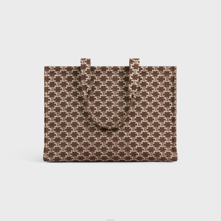 CELINE Brown Large Cabas Thais in Textile With Triomphe Canvas Print & Calfskin R0ZNN28