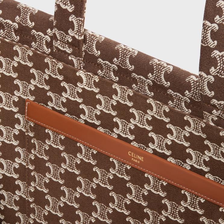 CELINE Brown Large Cabas Thais in Textile With Triomphe Canvas Print & Calfskin R0ZNN28