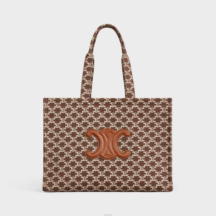 CELINE Brown Large Cabas Thais in Textile With Triomphe Canvas Print & Calfskin R0ZNN28