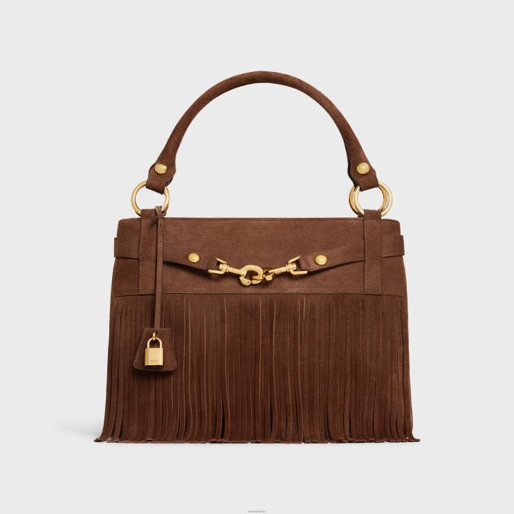 CELINE Brown Medium Annabel Bag With Fringes in Suede Calfskin R0ZNN276