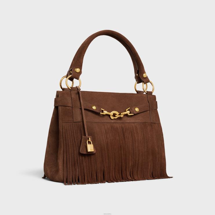 CELINE Brown Medium Annabel Bag With Fringes in Suede Calfskin R0ZNN276
