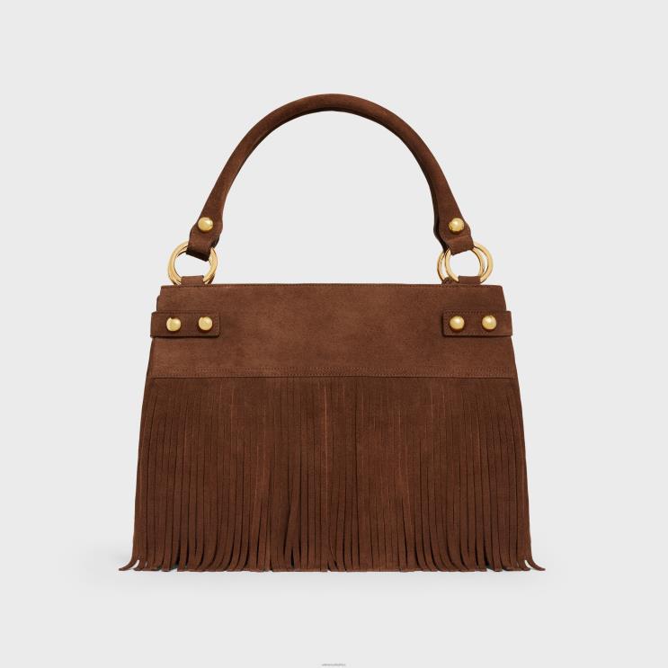 CELINE Brown Medium Annabel Bag With Fringes in Suede Calfskin R0ZNN276