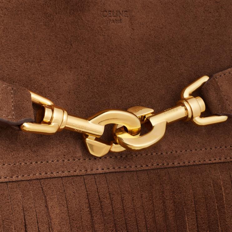 CELINE Brown Medium Annabel Bag With Fringes in Suede Calfskin R0ZNN276