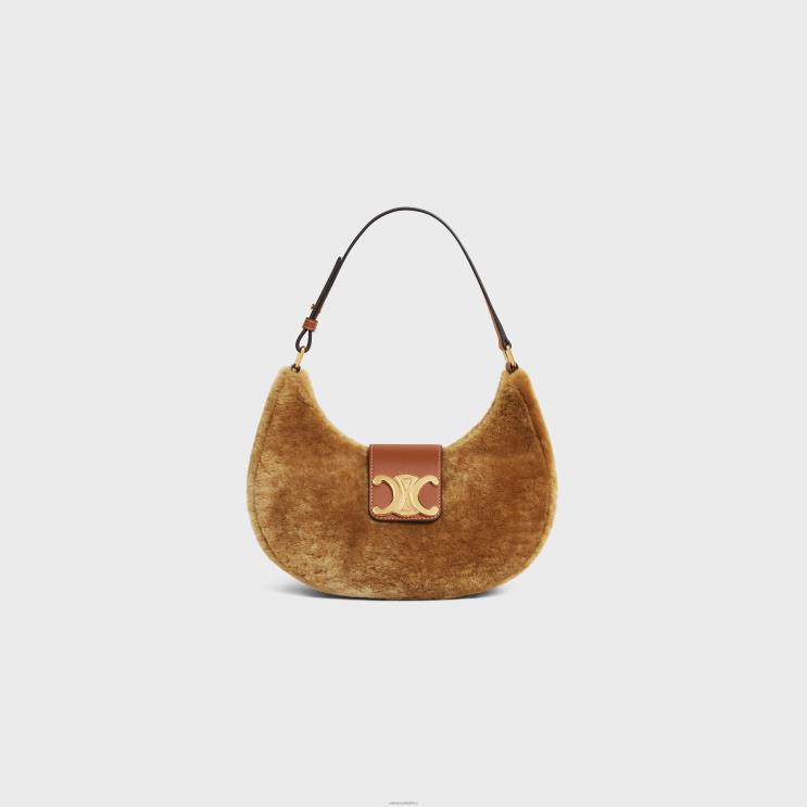 CELINE Camel Medium Ava Triomphe Bag in Shearling & Calfskin R0ZNN62