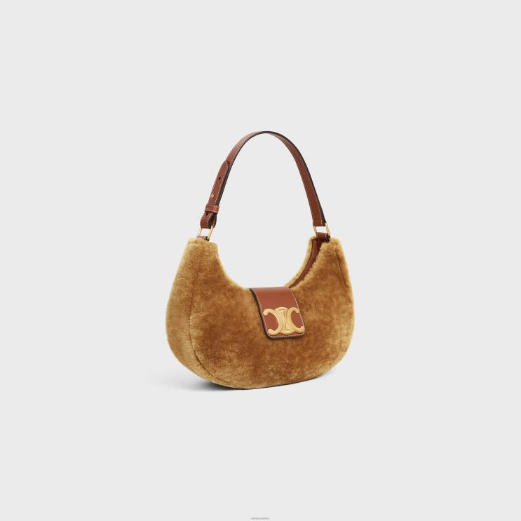 CELINE Camel Medium Ava Triomphe Bag in Shearling & Calfskin R0ZNN62