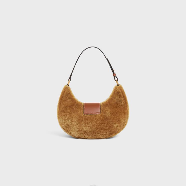 CELINE Camel Medium Ava Triomphe Bag in Shearling & Calfskin R0ZNN62
