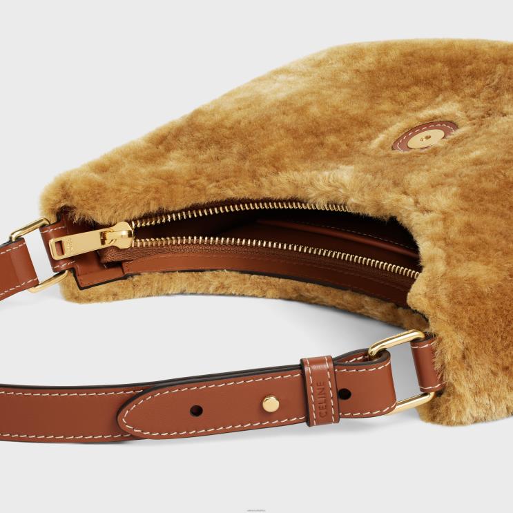 CELINE Camel Medium Ava Triomphe Bag in Shearling & Calfskin R0ZNN62