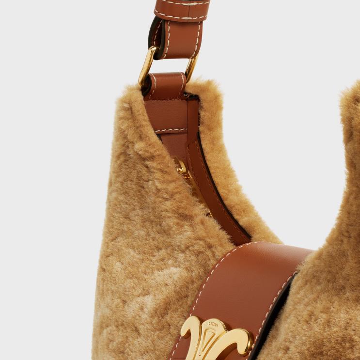 CELINE Camel Medium Ava Triomphe Bag in Shearling & Calfskin R0ZNN62