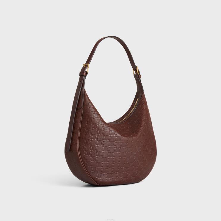 CELINE Chestnut Heloise Cuir Triomphe Bag in Supple Calfskin With Triomphe All-Over R0ZNN33