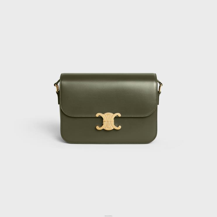 CELINE Dark Olive Classique Triomphe Bag in Shiny Calfskin R0ZNN21
