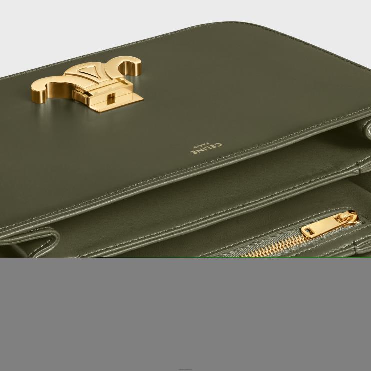 CELINE Dark Olive Classique Triomphe Bag in Shiny Calfskin R0ZNN21