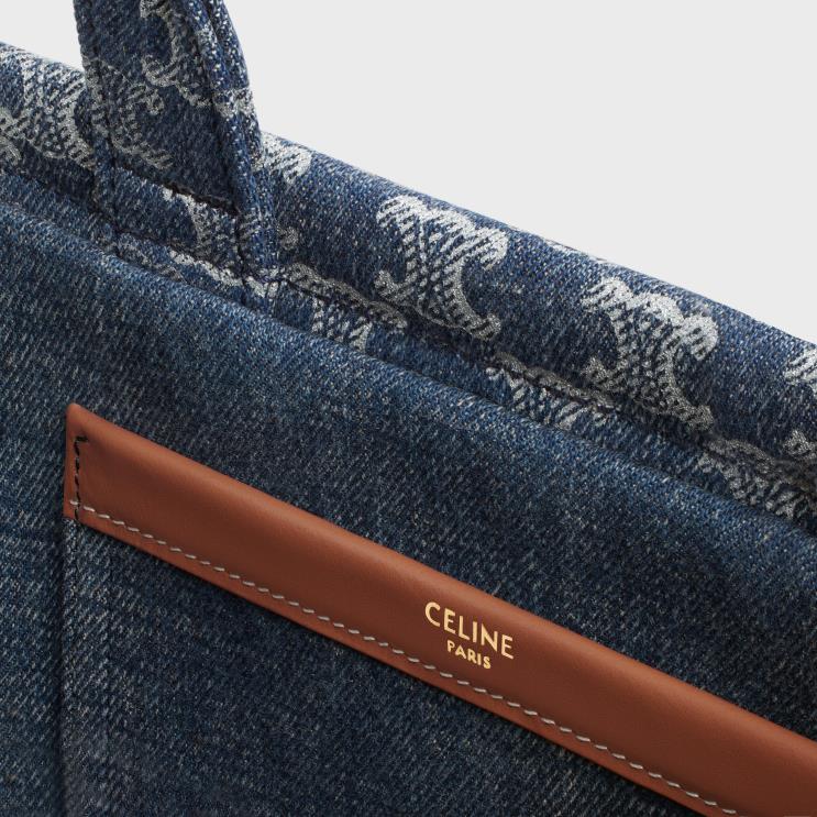 CELINE Denim/Silver Small Cabas Thais in Denim With Triomphe All-Over & Calfskin R0ZNN31