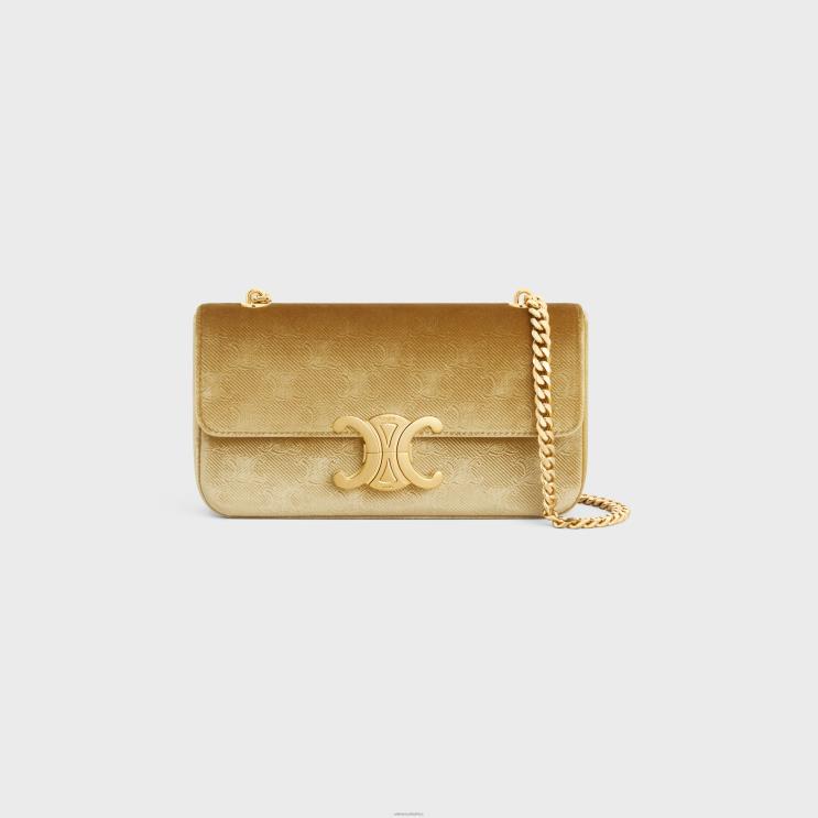 CELINE Gold Chain Shoulder Bag Claude in Velvet With Triomphe All-Over R0ZNN185