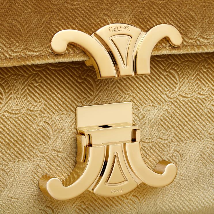 CELINE Gold Chain Shoulder Bag Claude in Velvet With Triomphe All-Over R0ZNN185