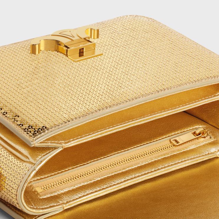 CELINE Gold Teen Triomphe Bag in Sequins & Calfskin R0ZNN103