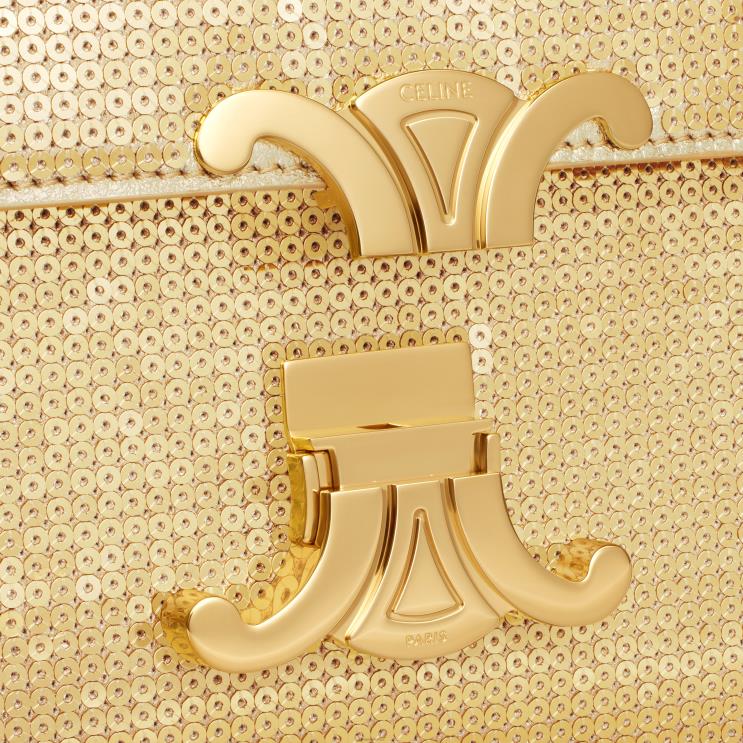 CELINE Gold Teen Triomphe Bag in Sequins & Calfskin R0ZNN103