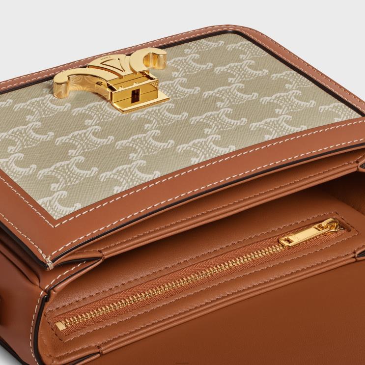 CELINE Grege Teen Triomphe Bag in Triomphe Canvas & Calfskin R0ZNN216