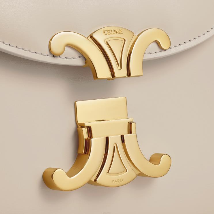 CELINE Light Stone Besace Clea in Shiny Calfskin R0ZNN59