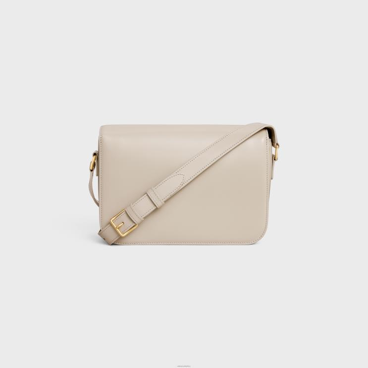 CELINE Light Stone Classique Triomphe Bag in Shiny Calfskin R0ZNN44