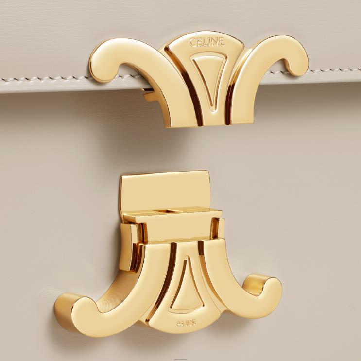 CELINE Light Stone Classique Triomphe Bag in Shiny Calfskin R0ZNN44