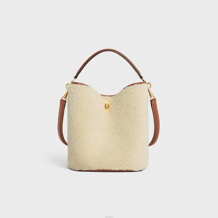 CELINE Natural/Tan Bucket 16 Bag in Shearling R0ZNN147