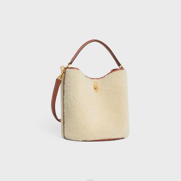 CELINE Natural/Tan Bucket 16 Bag in Shearling R0ZNN147
