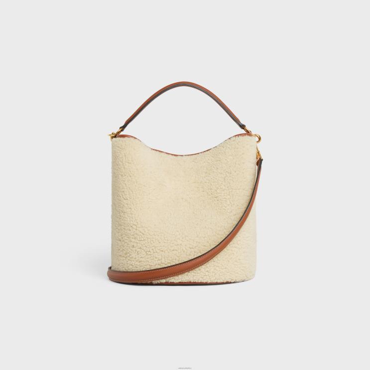 CELINE Natural/Tan Bucket 16 Bag in Shearling R0ZNN147