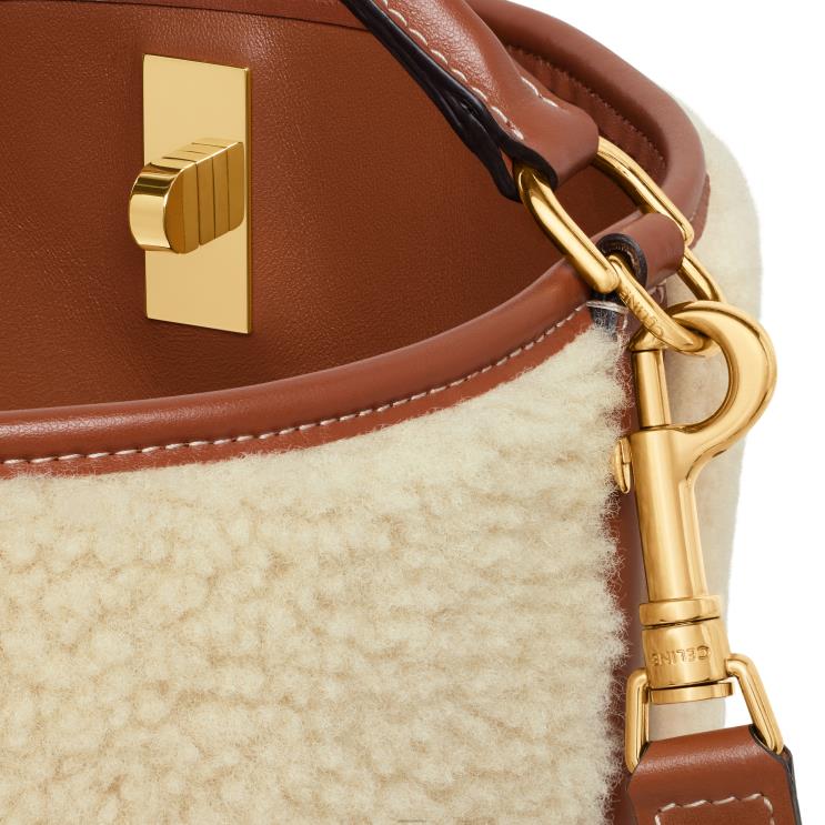 CELINE Natural/Tan Bucket 16 Bag in Shearling R0ZNN147