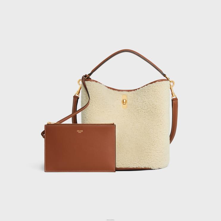 CELINE Natural/Tan Bucket 16 Bag in Shearling R0ZNN147