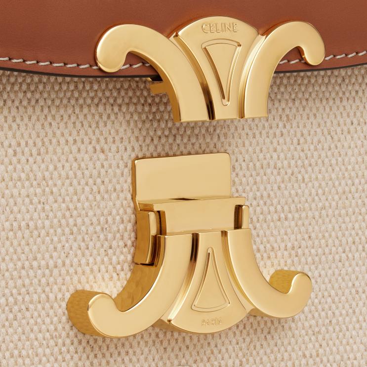 CELINE Natural/Tan Classique Triomphe Bag in Textile & Calfskin R0ZNN94