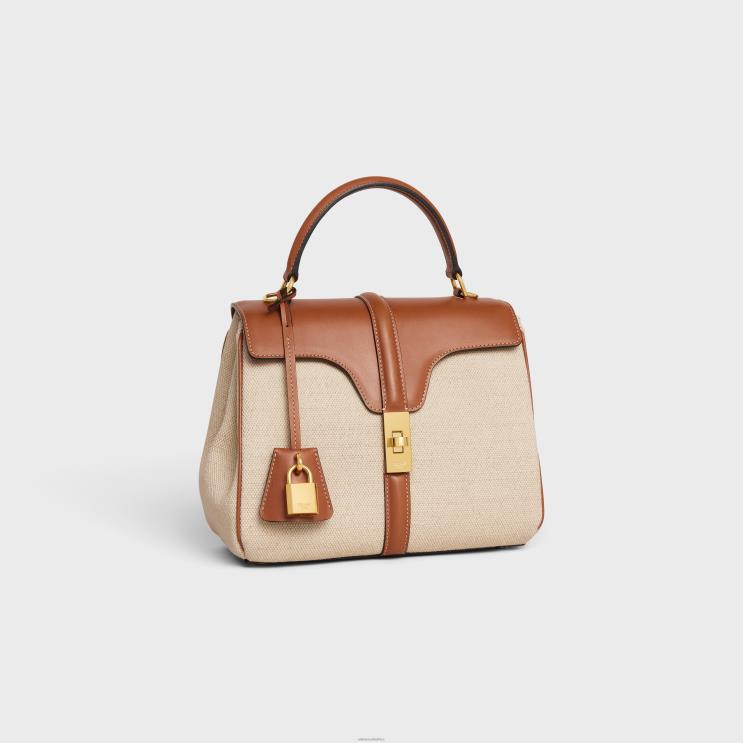 CELINE Natural/Tan Small 16 Bag in Textile & Natural Calfskin R0ZNN128