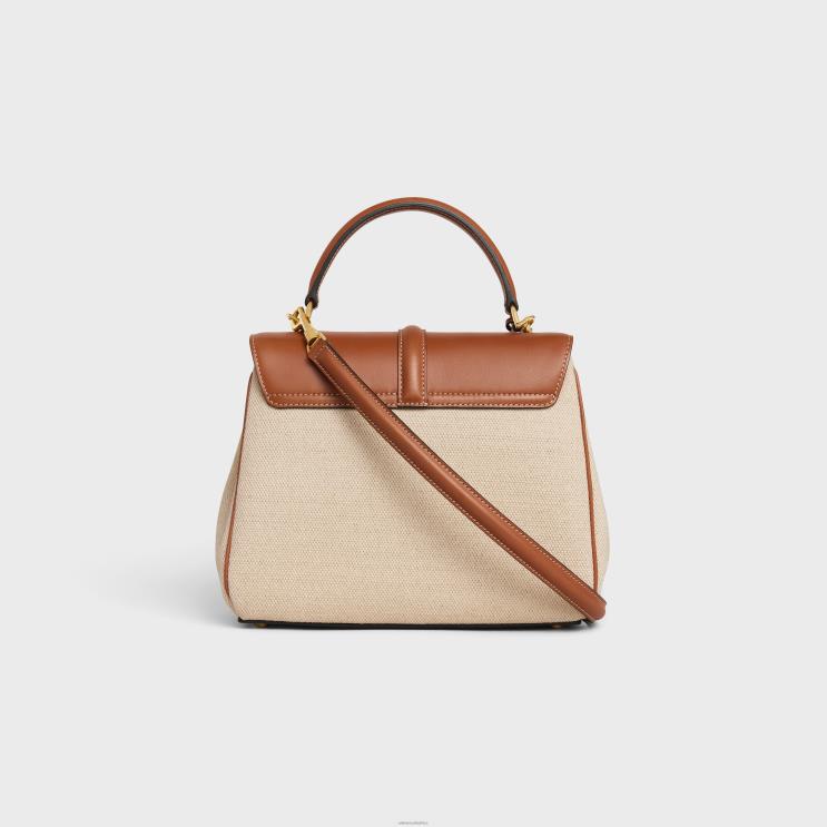 CELINE Natural/Tan Small 16 Bag in Textile & Natural Calfskin R0ZNN128