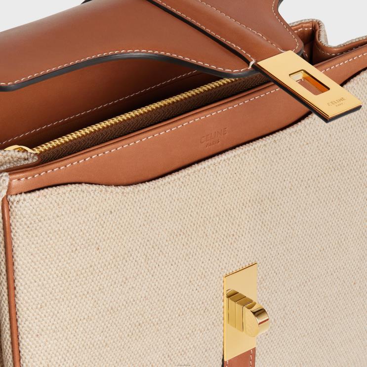 CELINE Natural/Tan Small 16 Bag in Textile & Natural Calfskin R0ZNN128