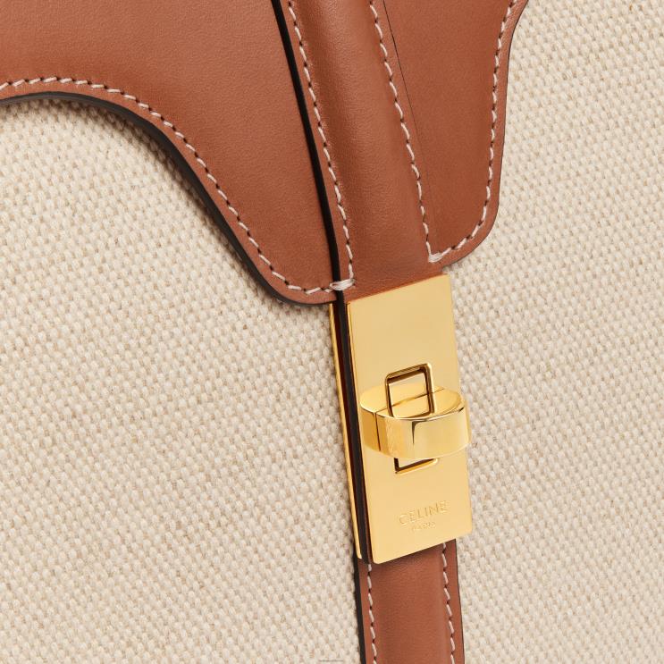 CELINE Natural/Tan Small 16 Bag in Textile & Natural Calfskin R0ZNN128