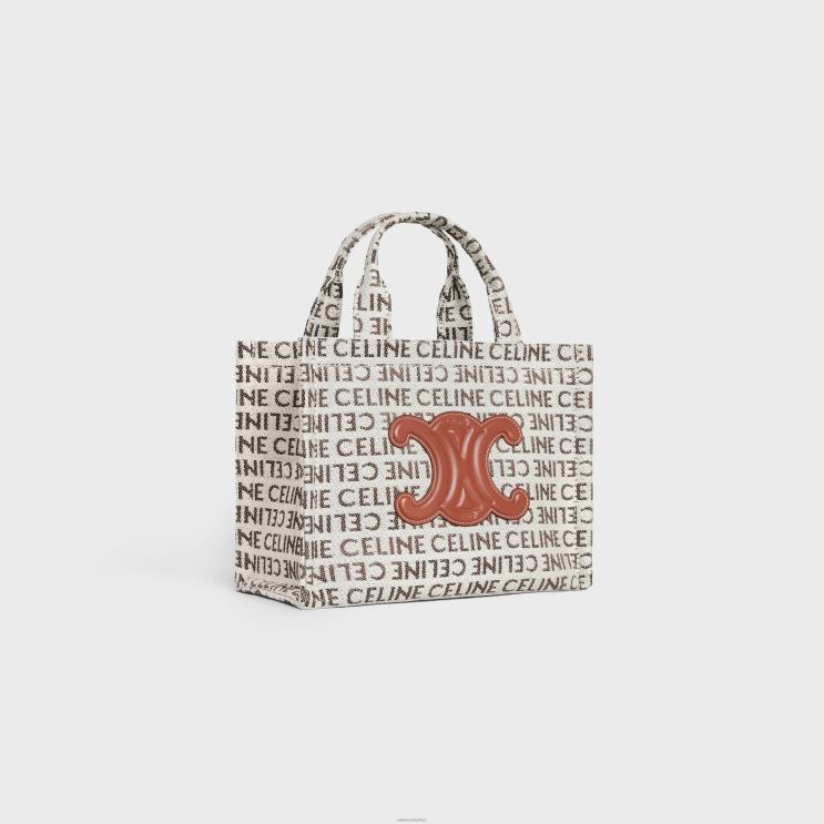 CELINE Natural/Tan Small Cabas Thais in Textile With All-Over R0ZNN249