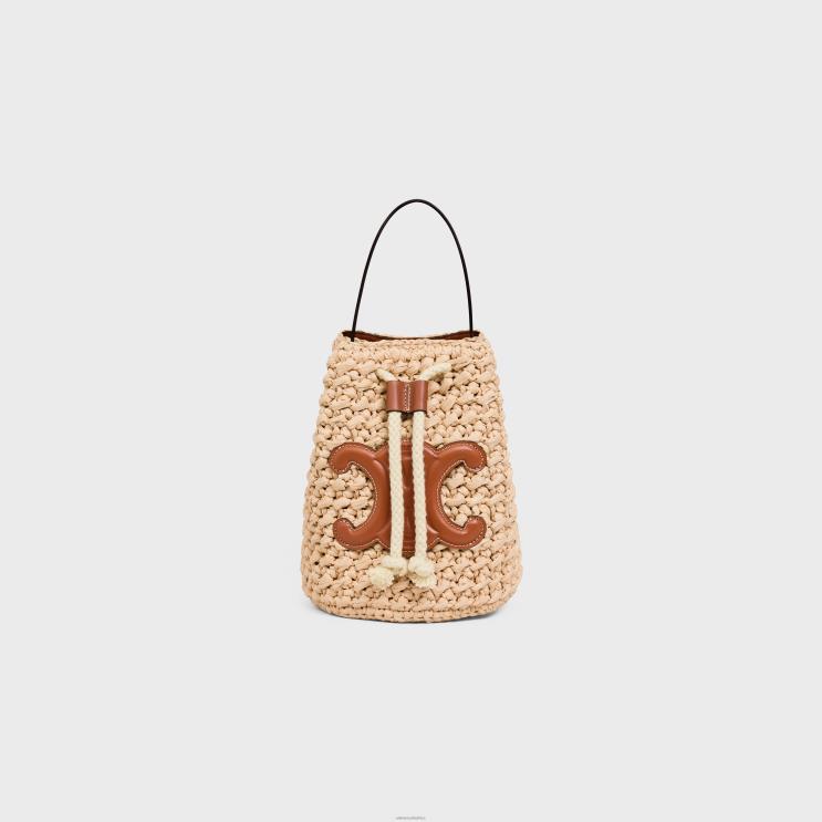 CELINE Natural/Tan Teen Drawstring in Raffia & Calfskin R0ZNN298