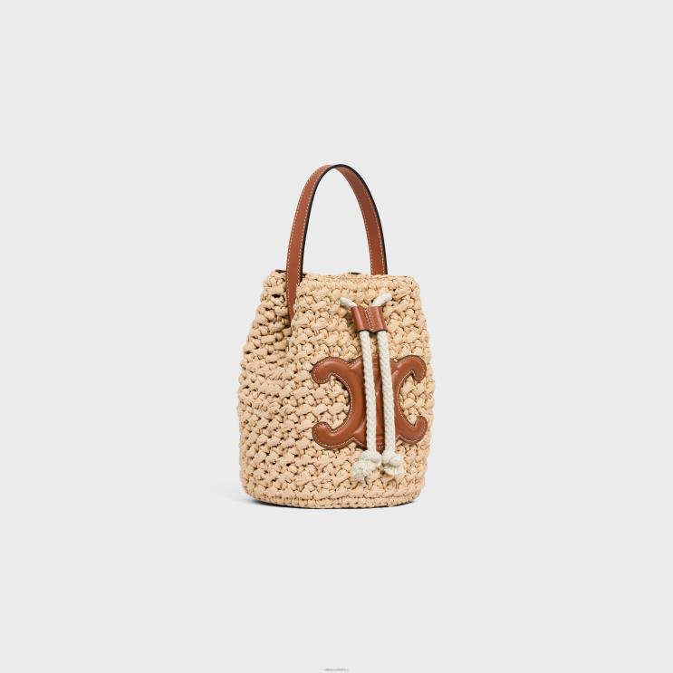 CELINE Natural/Tan Teen Drawstring in Raffia & Calfskin R0ZNN298
