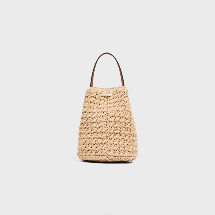 CELINE Natural/Tan Teen Drawstring in Raffia & Calfskin R0ZNN298
