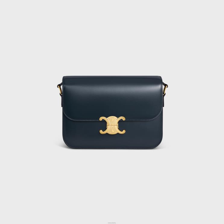 CELINE Navy Blue Classique Triomphe Bag in Shiny Calfskin R0ZNN89
