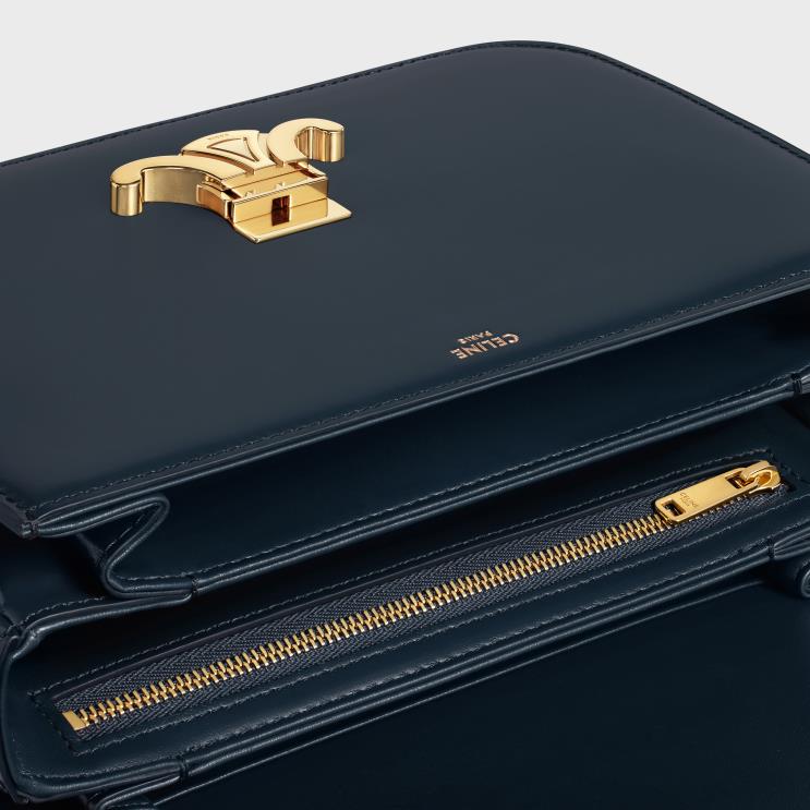 CELINE Navy Blue Classique Triomphe Bag in Shiny Calfskin R0ZNN89