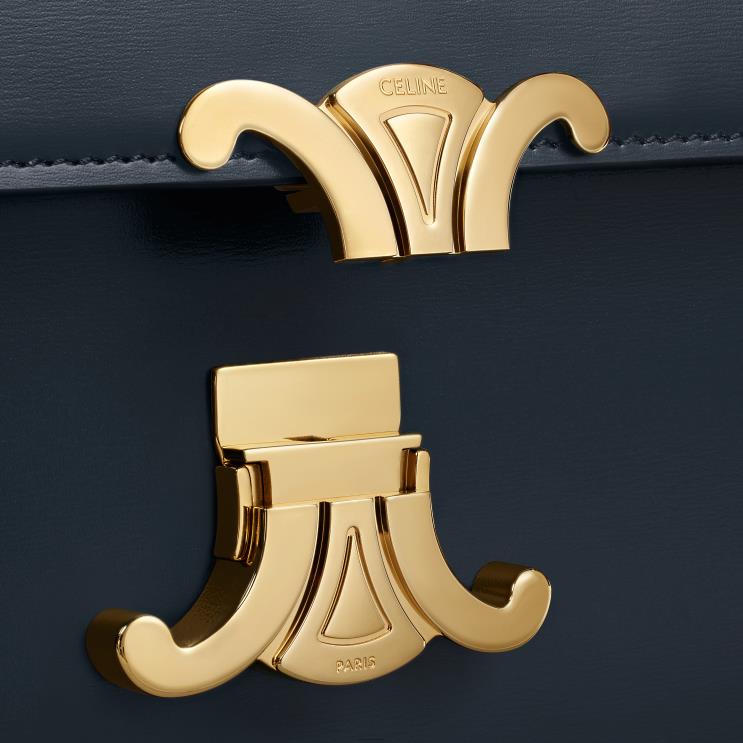 CELINE Navy Blue Classique Triomphe Bag in Shiny Calfskin R0ZNN89