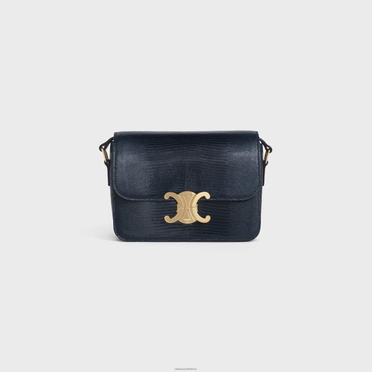 CELINE Navy Blue Teen Triomphe Bag in Lizard R0ZNN117