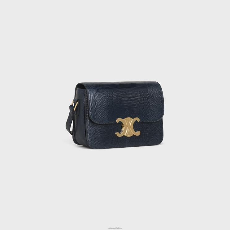 CELINE Navy Blue Teen Triomphe Bag in Lizard R0ZNN117
